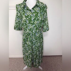 Pink Desert Green Floral Midi Dress XXX-Large